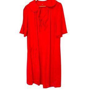 VINTAGE 60s Nylon Nightgown Robe Set Sz S Modest Style Red Peter Pan Collar EUC
